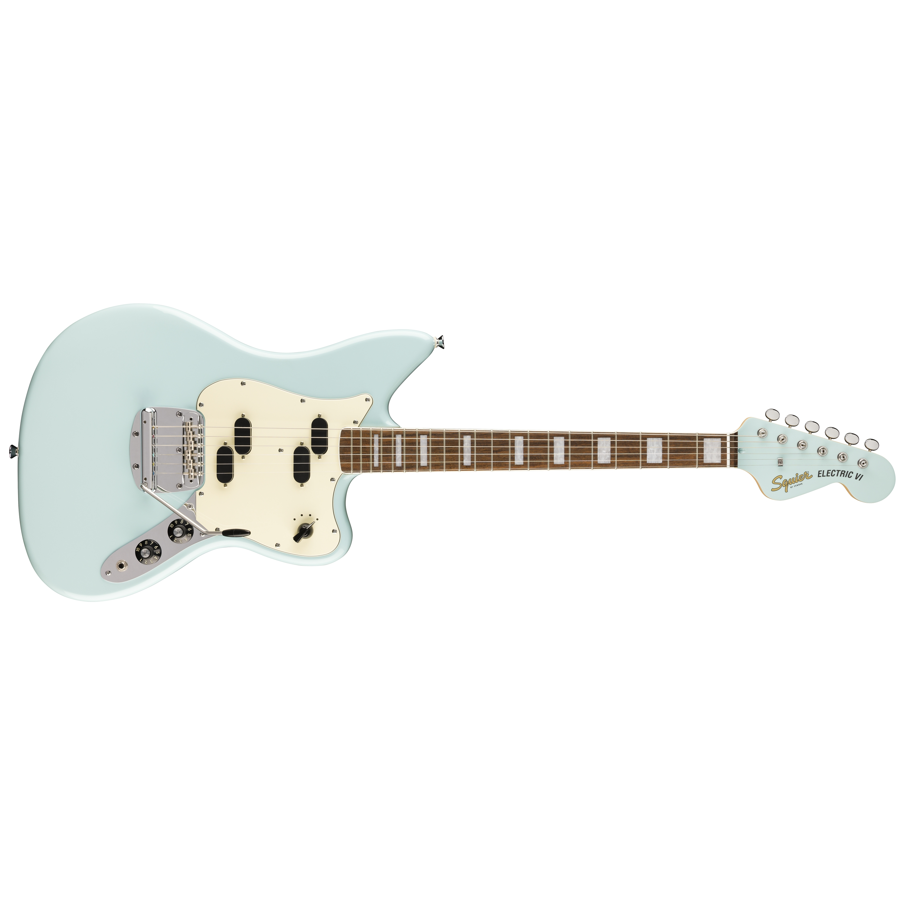 Squier by Fender Paranormal Electric VI LRL Parchment PG Matching Headstock Daphne Blue 1