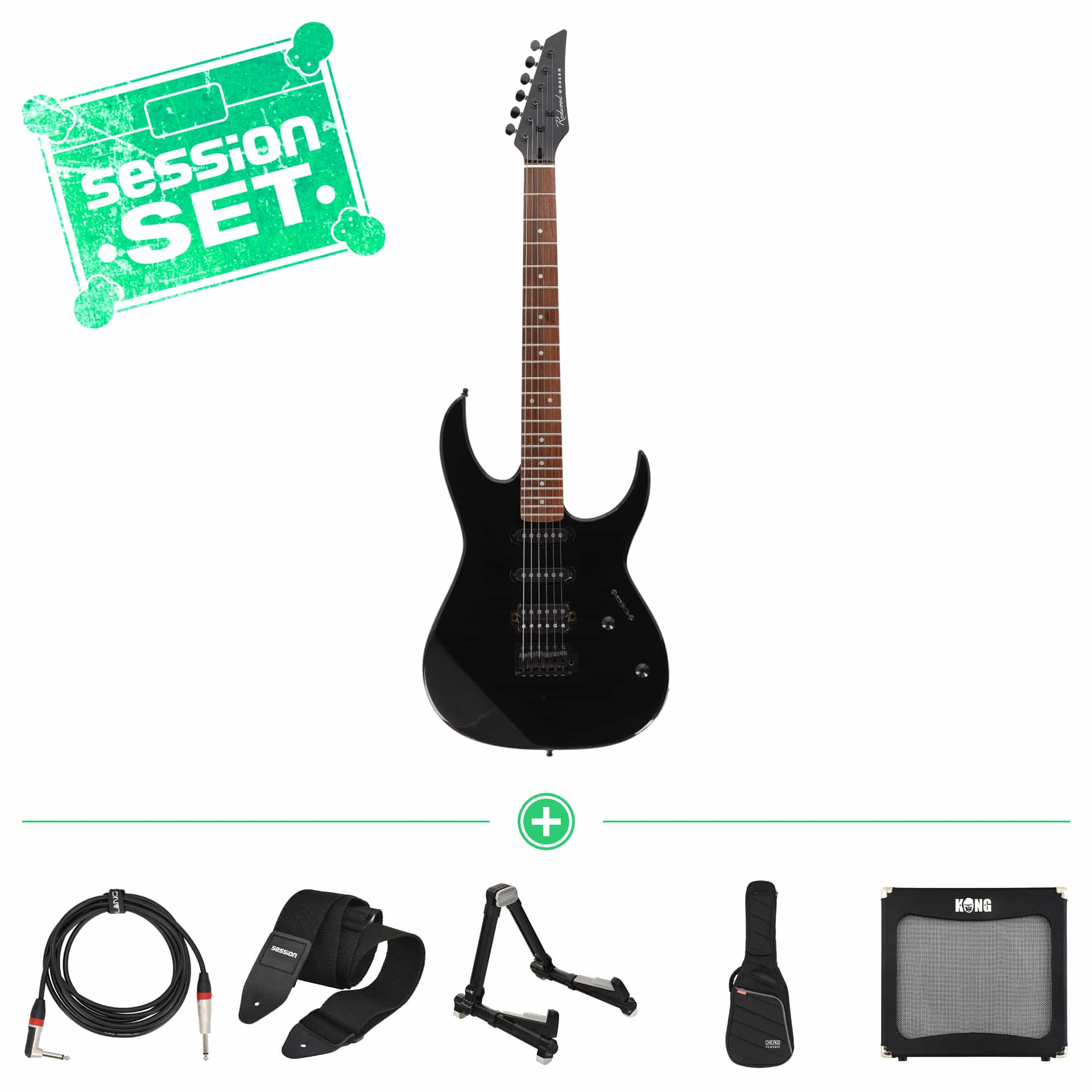 redwood modern hss rw black e gitarren set inkl  verstaerker  gigbag   zubehoer 70000901 1