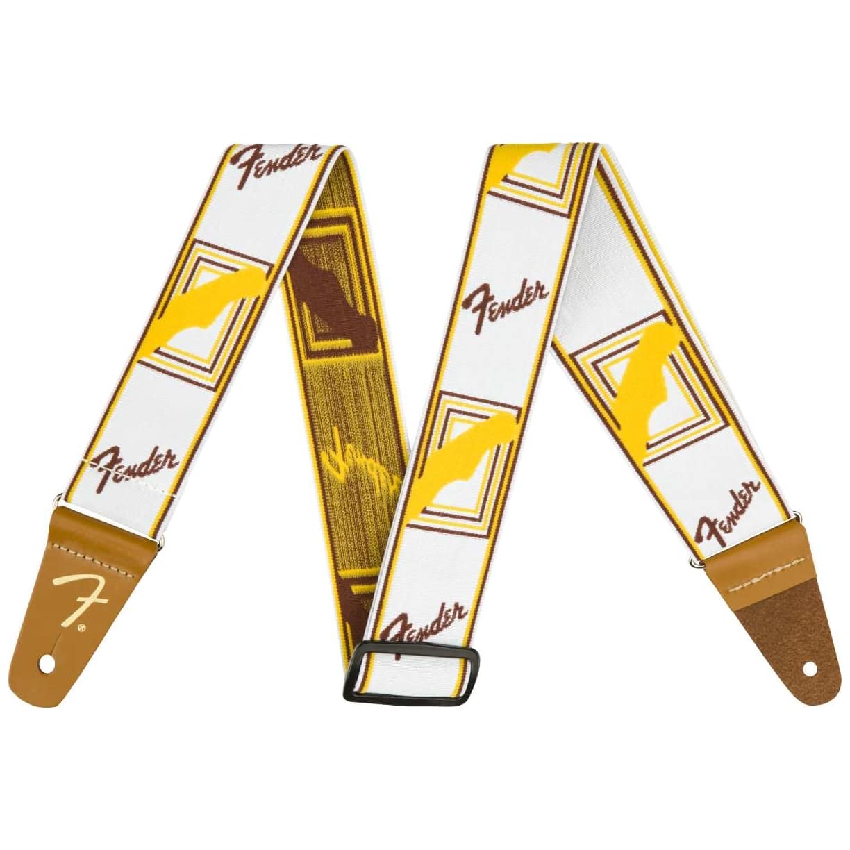 Fender - Fender Gitarrengurt Weighless 2 Monogrammed Strap White Brown Yellow