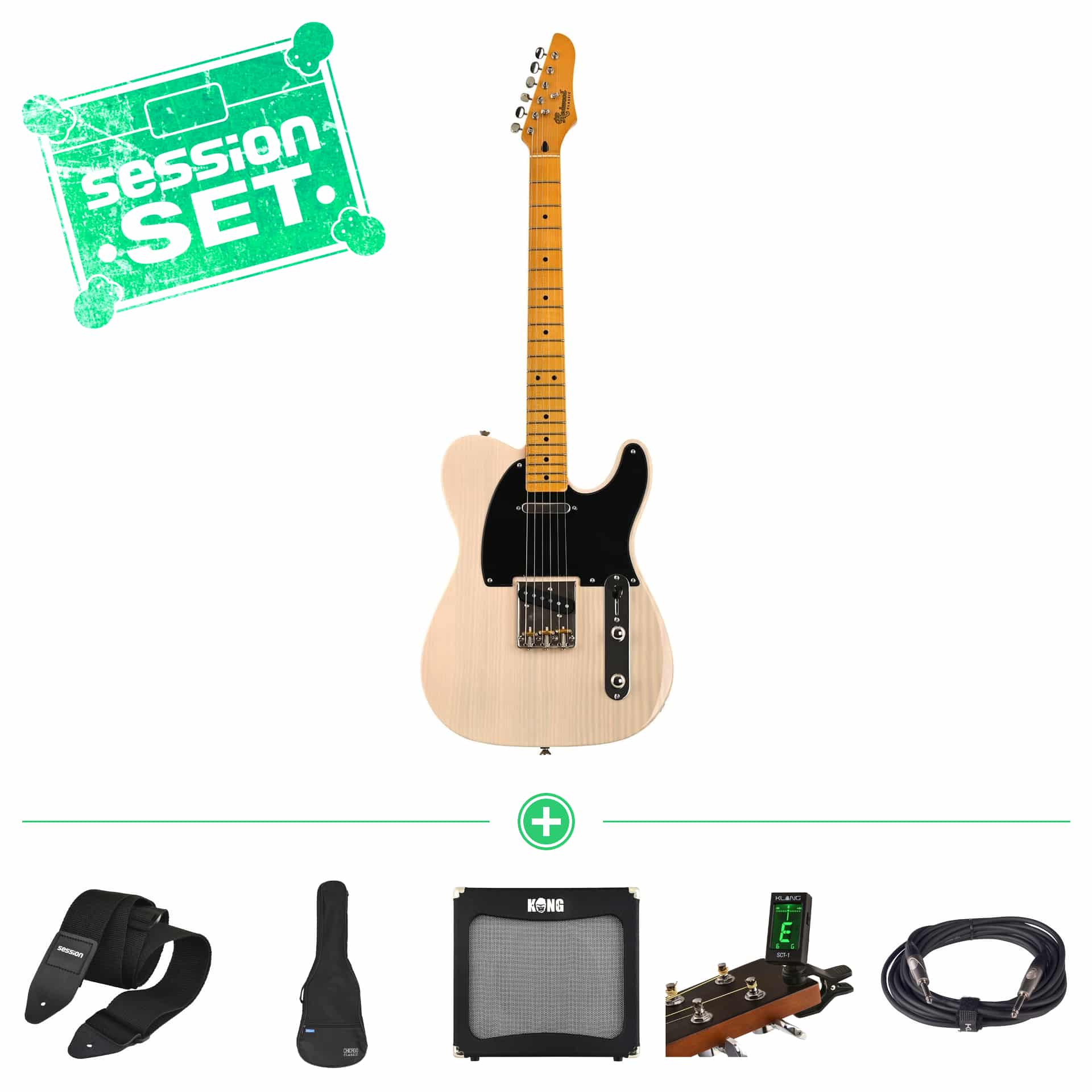 Redwood Classic T-Style Classic MN Ash WBL E-Gitarren Set mit Gigbag, Verstärker & Zubehör
