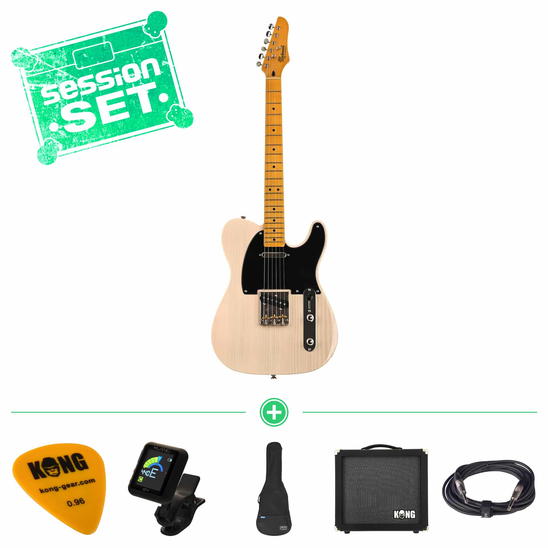 Redwood Classic T-Style MN Ash White Blonde E-Gitarren Set mit Gigbag, Verstärker & Zubehör