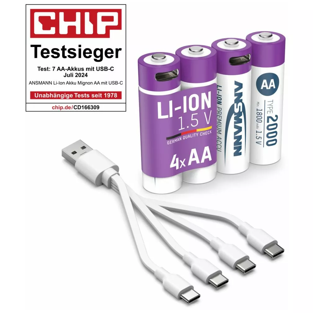 Ansmann Li-Ion Akkus Mignon AA Typ 2000 (min. 1800 mAh) - 4er Papierblister