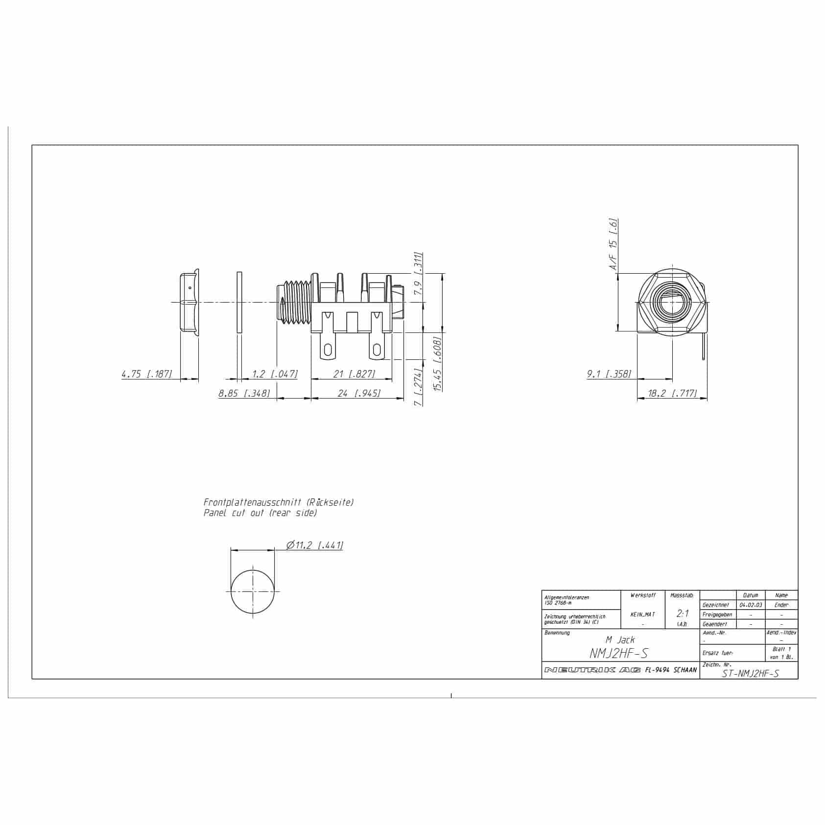 Neutrik - Neutrik 6.35 mm Mono Klinkenbuchse - 1